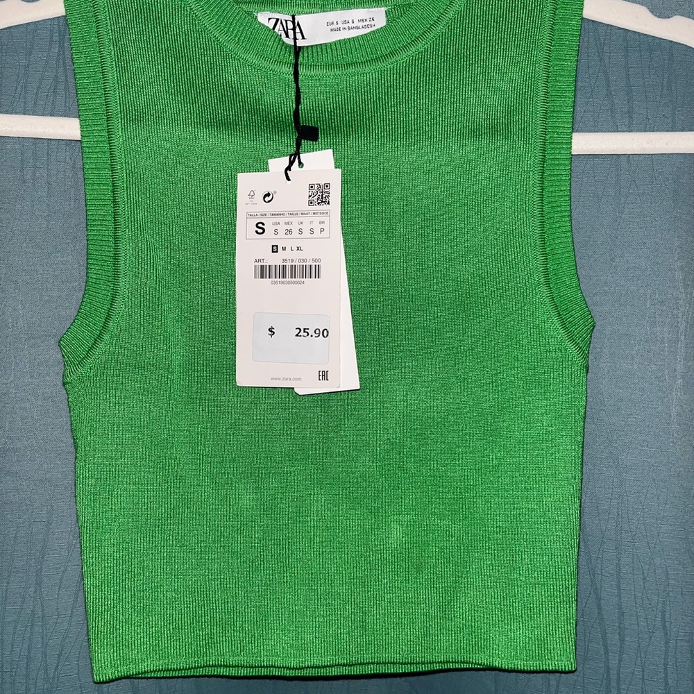 Zara Green Fitted Crop Tank Top